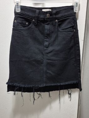 Wilfred Black Frayed Hem Denim Mini Skirt